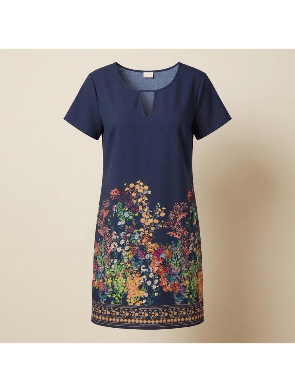 Merona Shift Dress Women's Navy Floral Keyhole Neck Cap Sleeve Size XXL